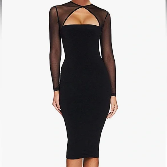 black long sleeve bandage dress Kawko Lace Sleeve Bandage Dress In Black L main image 1